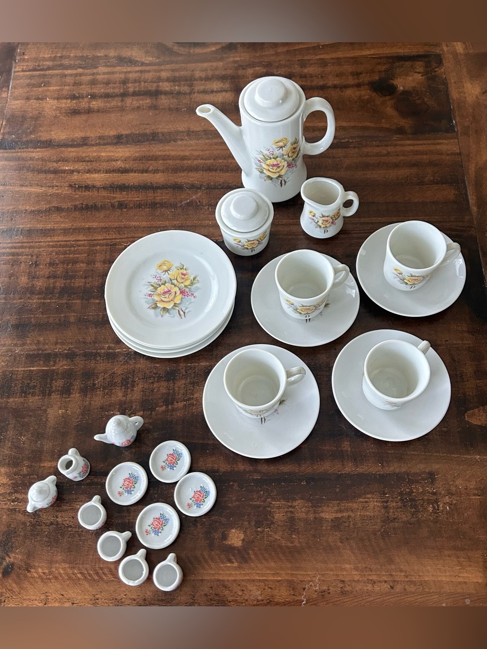 2 Child Tea Sets-China Yellow Roses Petite Bouquet & Mini Dollhouse  Japan